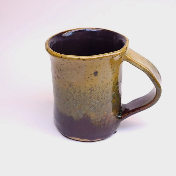 Handcrafted Mug Signed Joan G. Earthy Green Gold & Brown Glaze Finish - Picture 2 of 11
